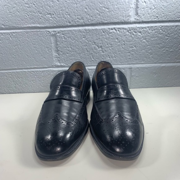 Salvatore Ferragamo Black Wingtip Oxford Driving Shoes Leather Slip On Mens 9 - Picture 3 of 8